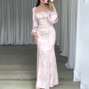 Women's Autumn French Style Collar Lantern Sleeve High-Waisted Body-Body-Cuffed Kite Skirt